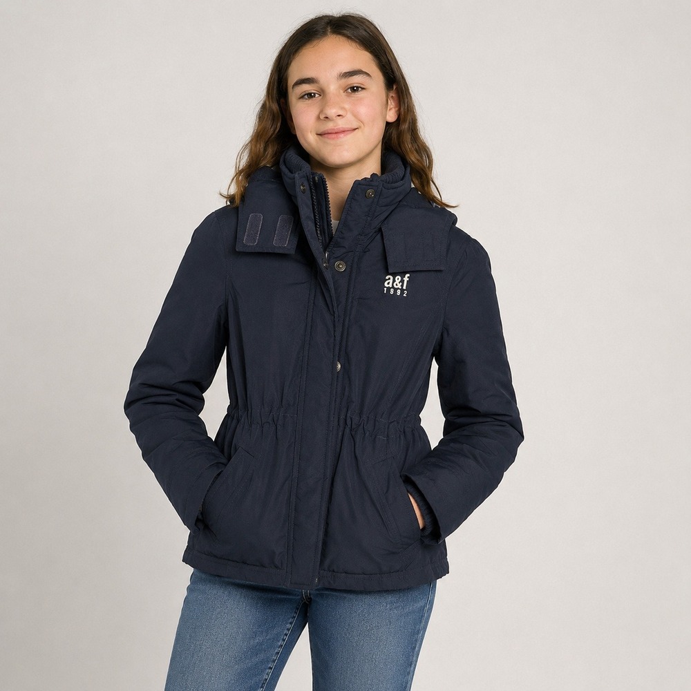 Abercrombie Girls Weather Warrior Jacket Large Navyโ Fleece Lined Hooded Coat
